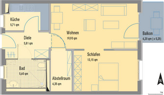 Grundriss 2-Zimmer-Wohnung